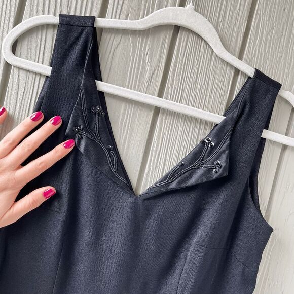 Vintage Dani Max Black Beaded V-Neck Sheath Dress Size 6 Made in USA - Picture 9 of 12